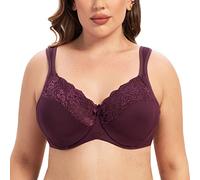 MELENECA Women's Minimizer Bra Full Coverage Plus Size Underwire Lace Comfort Cushion Strap Grape Wine 38D