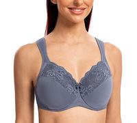 MELENECA Women's Minimizer Bra Full Coverage Plus Size Underwire Lace Comfort Cushion Strap Nightfall 44G