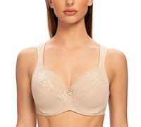 MELENECA Women's Minimizer Bra Full Coverage Plus Size Underwire Lace Comfort Cushion Strap Pale Nude 34C