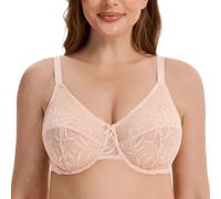 MELENECA Women's Minimizer Bras for Large Bust Underwire Plus Size Full Coverage Lace Bras Beige 34DD
