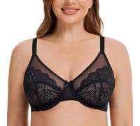 MELENECA Women's Minimizer Bras for Large Bust Underwire Plus Size Full Coverage Lace Bras Black 36DD