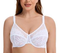 MELENECA Women's Minimizer Bras for Large Bust Underwire Plus Size Full Coverage Lace Bras White 40E