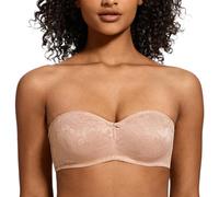 MELENECA Women's No Padding Sheer Lace See-Through Multiway Underwire Strapless Bras Beige 42DD