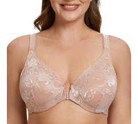MELENECA Women's Plus Size Front Closure No Padding Full Coverage Lace Underwire Bra Beige 44G