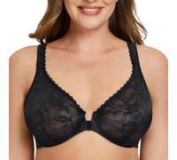 MELENECA Women's Plus Size Front Closure No Padding Full Coverage Lace Underwire Bra Black 38E