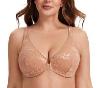 MELENECA Women's Plus Size Front Closure No Padding Full Coverage Lace Underwire Bra Cappuccino 40B