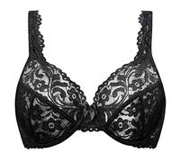 MELENECA Women's Plus Size Full Coverage Underwire Non-Padded Sexy Lace Bra Black 36E