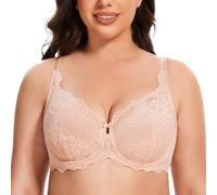 MELENECA Women's Plus Size Minimizer Bras Full Coverage Lace Unlined Underwire Bra Beige 34E