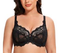 MELENECA Women's Plus Size Minimizer Bras Full Coverage Lace Unlined Underwire Bra Black 36DD