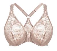 MELENECA Women's Plus Size Racerback Unlined Lace Underwire Front Closure Bra Beige 48C