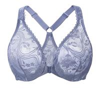 MELENECA Women's Plus Size Racerback Unlined Lace Underwire Front Closure Bra Slate Blue 48C