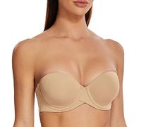 MELENECA Women's Push up Strapless Bras with Lift Stay Put Padded Cup Almond 40B