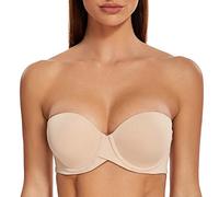 MELENECA Women's Push up Strapless Bras with Lift Stay Put Padded Cup Beige 44C