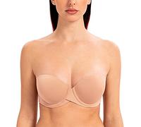MELENECA Women's Push up Strapless Bras with Lift Stay Put Padded Cup Cappuccino 36B