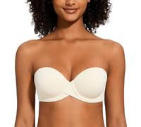MELENECA Women's Push up Strapless Bras with Lift Stay Put Padded Cup Off White 44D