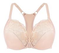 MELENECA Women's Racerback Front Fastening Lace Unlined Plus Size Underwire Bra Pale Nude 38C