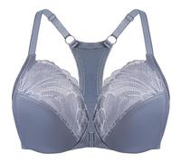 MELENECA Women's Racerback Front Fastening Lace Unlined Plus Size Underwire Bra Slate Blue 38D