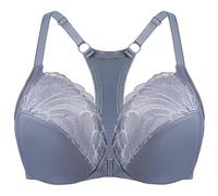 MELENECA Women's Racerback Front Fastening Lace Unlined Plus Size Underwire Bra Slate Blue 44C