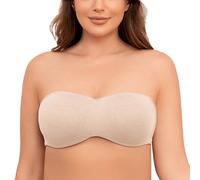 MELENECA Women's Strapless Bras for Unlined Large Bust with Underwire Clear Strap Pale Nude Heather 42DD