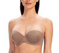 MELENECA Women's Underwire Multiway Anti-Slip Stay Put Padded Push Up Strapless Bra Brown Heather 38C