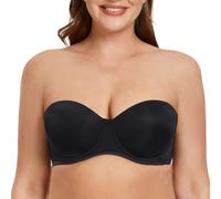 MELENECA Women's Underwire Strapless Bras for Bigger Bust Back Smoothing Plus Size Black 42DD