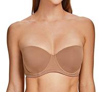 MELENECA Women's Underwire Strapless Bras for Bigger Bust Back Smoothing Plus Size Brown 34E