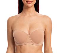 MELENECA Women's Underwire Strapless Bras for Bigger Bust Back Smoothing Plus Size Cappuccino 34DD