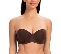 MELENECA Women's Underwire Strapless Bras for Bigger Bust Back Smoothing Plus Size Espresso 32F