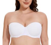 MELENECA Women's Underwire Strapless Bras for Bigger Bust Back Smoothing Plus Size White 44C