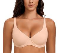 MELENECA Women's V-Neck Minimizer Underwire Plus Size Unlined Plunge T-Shirt Bras Beige 44F
