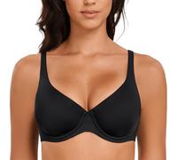MELENECA Women's V-Neck Minimizer Underwire Plus Size Unlined Plunge T-Shirt Bras Black 32C