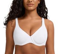 MELENECA Women's V-Neck Minimizer Underwire Plus Size Unlined Plunge T-Shirt Bras White 42DD