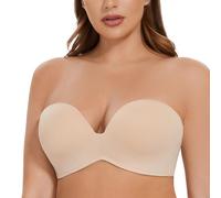 MELENECA Women's Wirefree Plus Size Anti-Slip Padded Push Up Strapless Bra Beige 38B