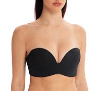 MELENECA Women's Wireless Stay-Put Seamless Lightly Padded Push Up Strapless Bra Black 44C