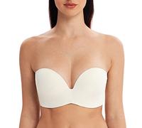 MELENECA Women's Wireless Stay-Put Seamless Lightly Padded Push Up Strapless Bra Off White 40B