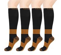 MELERIO 4Pairs Compression Socks for Men&Women(15-20 mmHg) Best Copper Circulation Socks for Running,Edema Varicose Veins, Shin Splints, Flying, Travel, Pregnancy, Nurses,to Help Reduce Swelling