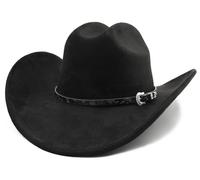 Melesh Big Cowboy Hat for Women Men Wide Brim Cowgirls Beach Cattleman Western Cowboys Hat, Black, M