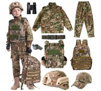 MELFZDM Boys Soldier Military Tactical Helmet Costume Children's Special Forces Role Playing Set Camouflage Clothing (camouflage color, 140size)