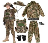 MELFZDM Children's military tactical combat clothing suit camouflage vest with vest boy soldier role (Jungle camouflage, 130size)