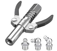 Melgweldr Grease Gun Coupler,Quick Lock Double Handles Grease Gun Tip with 3 Pcs Grease Fitting,Rated 12,000 PSI, Compatible with All Grease Guns, Suitable for Automobiles Ships Farm Machinery Etc