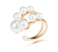 Melhill Pearls Ring for Women Gemstones 18k Gold-Plated Adjustable Open Band French Dainty Vintage Gift for Women, Copper Gemstones, simulated pearl, Copper Gemstones, simulated pearl