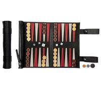Melia Games Backgammon roll up, travel backgammon made of the finest real nubuck leather with handmade wooden counters (Black Backgammon)