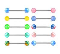 Melighting 10pcs Tongue Bars Tongue Piercing Jewellery 14G 316L Stainless Steel Tongue Rings Barbells Plastic Nipple Rings Piercing Jewellery for Women