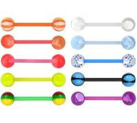 Melighting 10pcs Tongue Bars Tongue Piercing Jewellery 14G 316L Stainless Steel Tongue Rings Barbells Plastic Nipple Rings Piercing Jewellery for Women