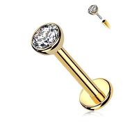 Melighting 14K Solid Gold Opal Helix Piercings G23 Titanium Labret Bar 16g Threadless Earring 3mm CZ Conch Studs Cartilage Helix Earrings Tragus Piercing Jewellery Lip Studs