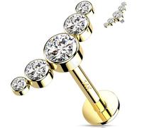 Melighting 14K Yellow Gold Helix Earring Curved Flat Back Stud Labret Piercing Jewellery CZ Tragus Earrings Internally Threaded Cartilage Earring