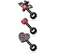 Melighting 16g Bat & Heart Helix Piercings Cartilage Studs 3pcs Conch Piercing Earrings Tragus Jewellery Gothic Helix Earrings