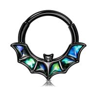 Melighting 16G Bat Septum Ring Halloween Septum Jewelry 8 mm/10 mm Daith Earring Stainless Steel 316L Helix Earring Black Septum Clicker For Women, 16G10mm, Stainless Steel, metal