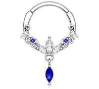 Melighting 16G Dangle Septum Ring Blue Clear CZ Cartilage Earring 8/10 mm Septum Piercing Stainless Steel 316L Septum Jewelry Clicker Helix Piercing Jewelry for Women, 16G10mm, Stainless Steel, cubic