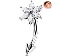 Melighting 16G Flower Rook Piercing Jewelry Surgical Steel 316L, Marquise CZ Eyebrow Ring, 8 mm Silver Vertical Labret Lip Jewelry, Lotus Cartilage Helix Earring for Women